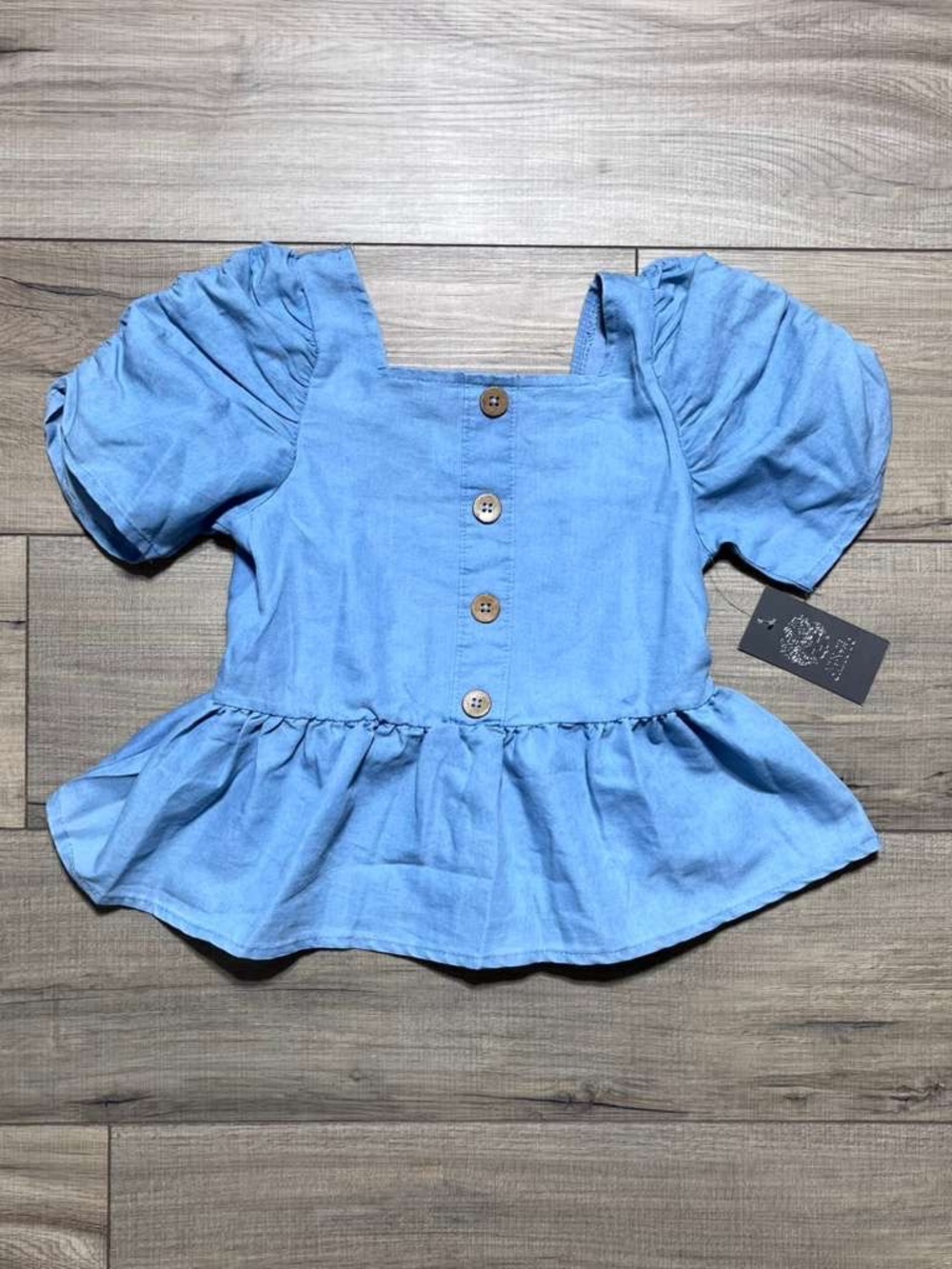 Vince Camuto Girls Square Neck Smocked Peplum Top Size 8 Blue